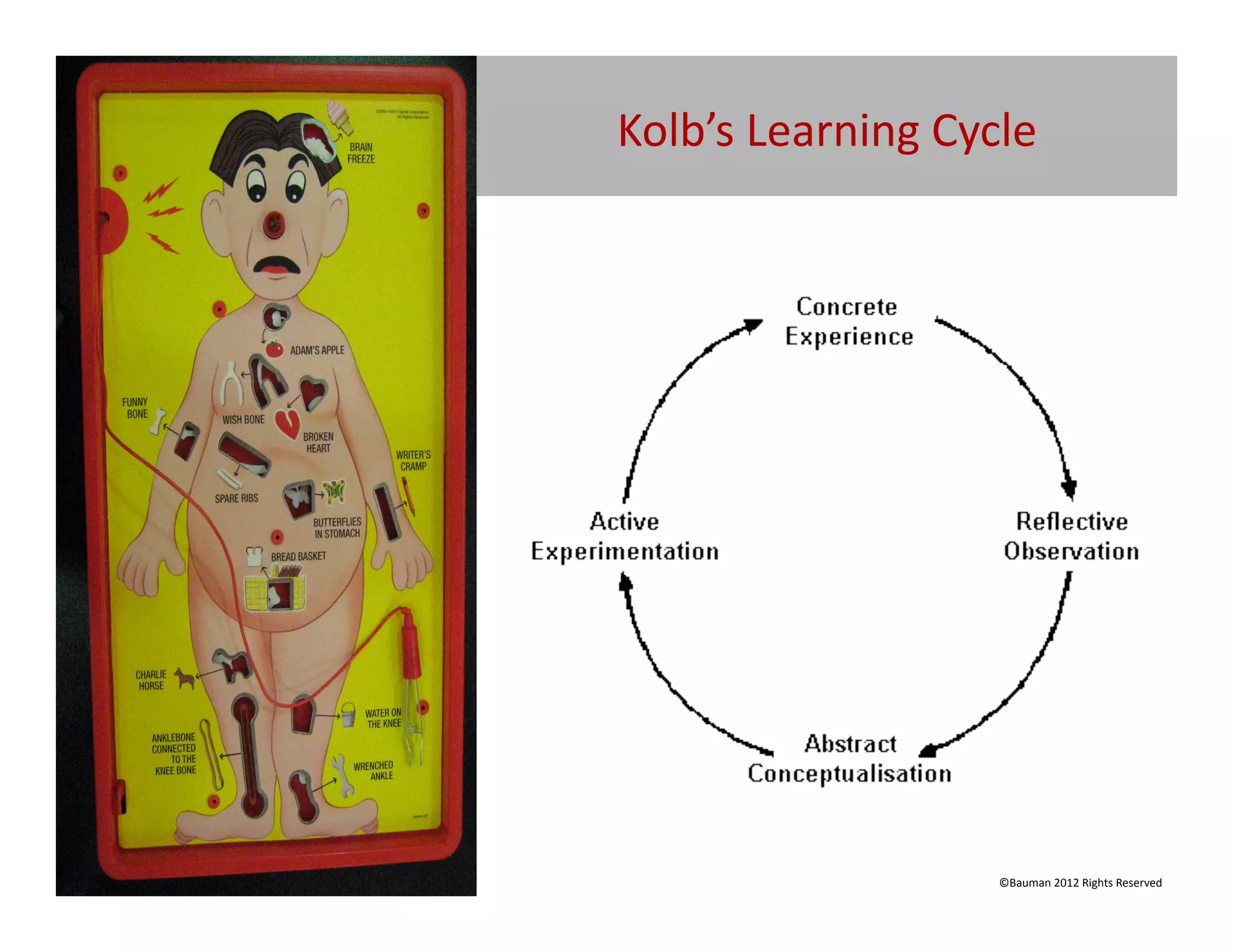 Kolb’s	
  Learning	
  Cycle	
  




                           ©Bauman	
  2012	
  Rights	
  Reserved	
  
 