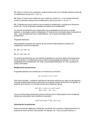 s4x, x2(2zy)3 son algunos ejemplos de términos. La parte numérica de un término se
denomina coeficiente. Los coeficientes de cada uno de los ejemplos anteriores son 2, -1,  