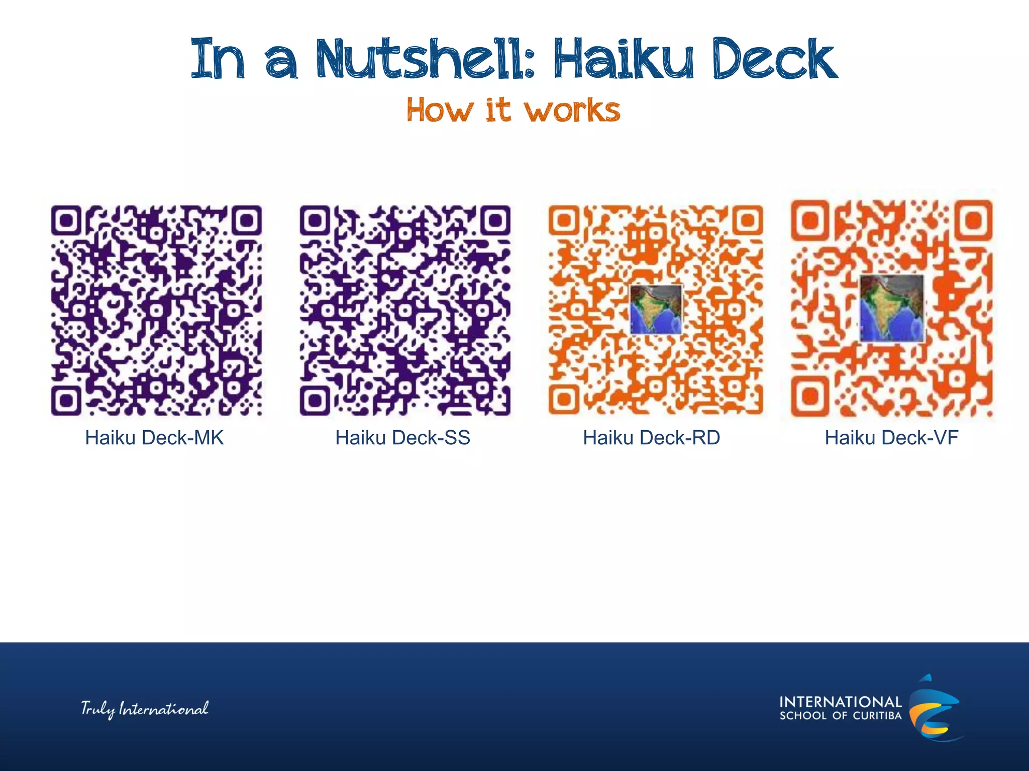 In a Nutshell: Haiku Deck
How it works
Haiku Deck-MK Haiku Deck-SS Haiku Deck-RD Haiku Deck-VF
 