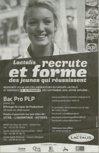 Lactalis recrute et forme en apprentissage