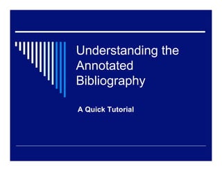 Understanding the
Annotated
Bibliography

A Quick Tutorial