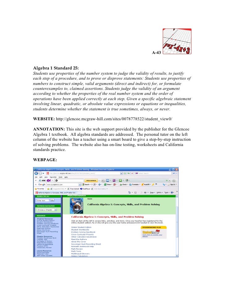 Annotated Algebra 1 Technology Resources