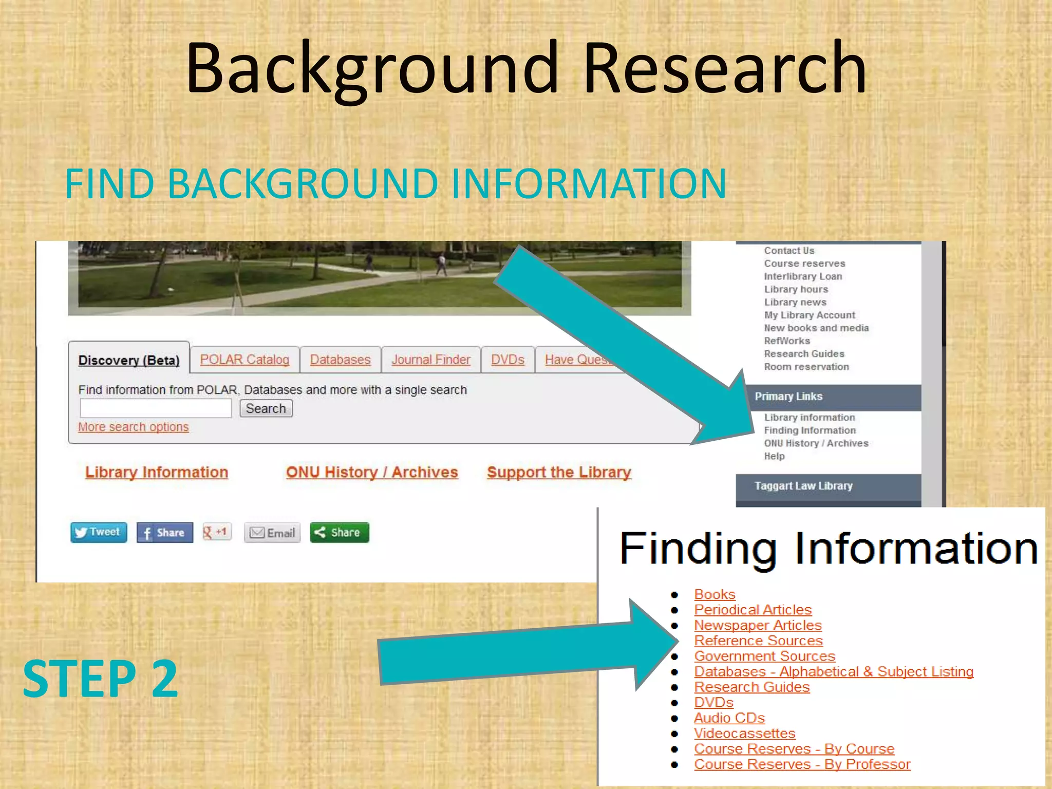 Background Research
STEP 2
FIND BACKGROUND INFORMATION
 