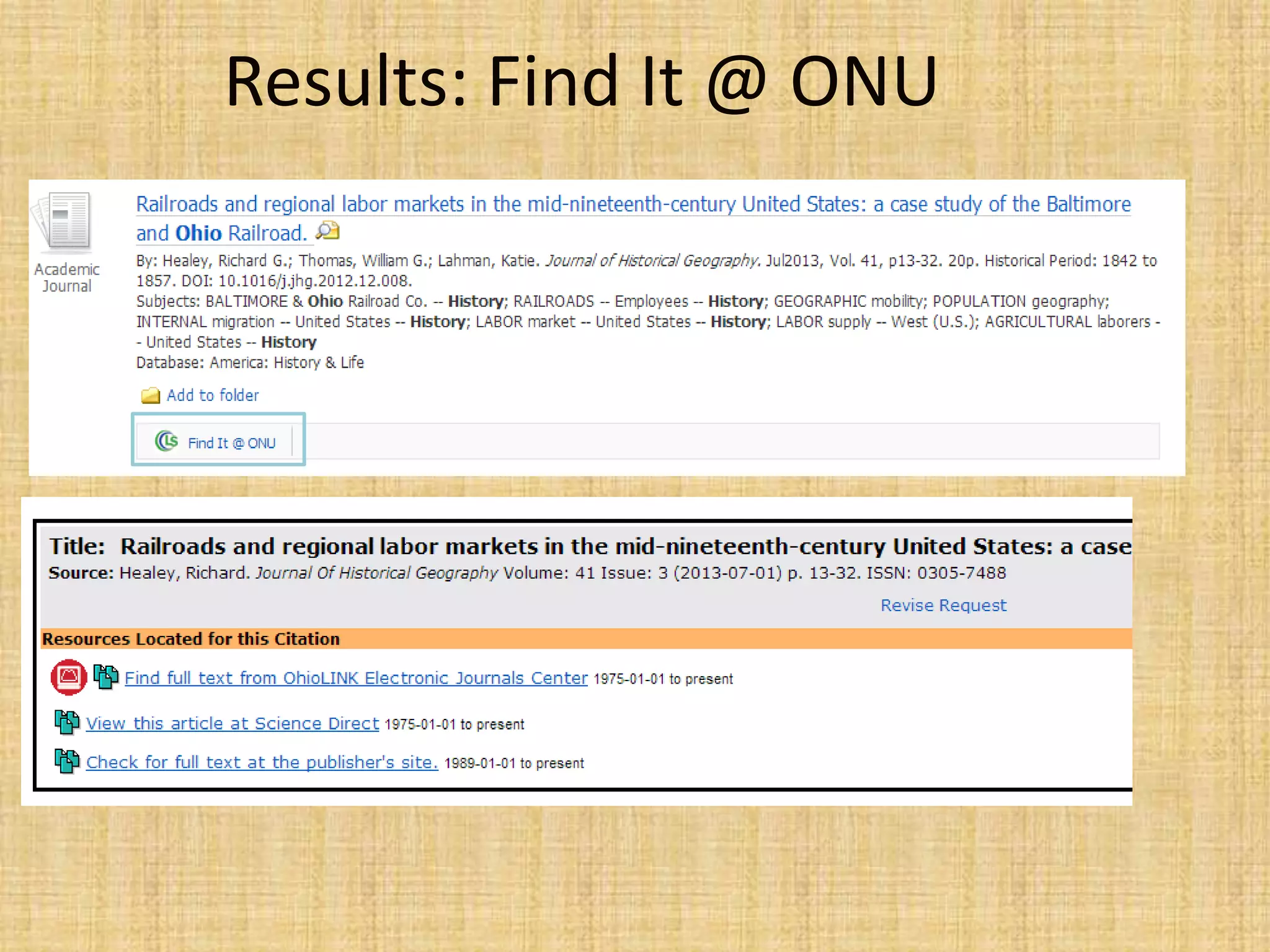 Results: Find It @ ONU
 