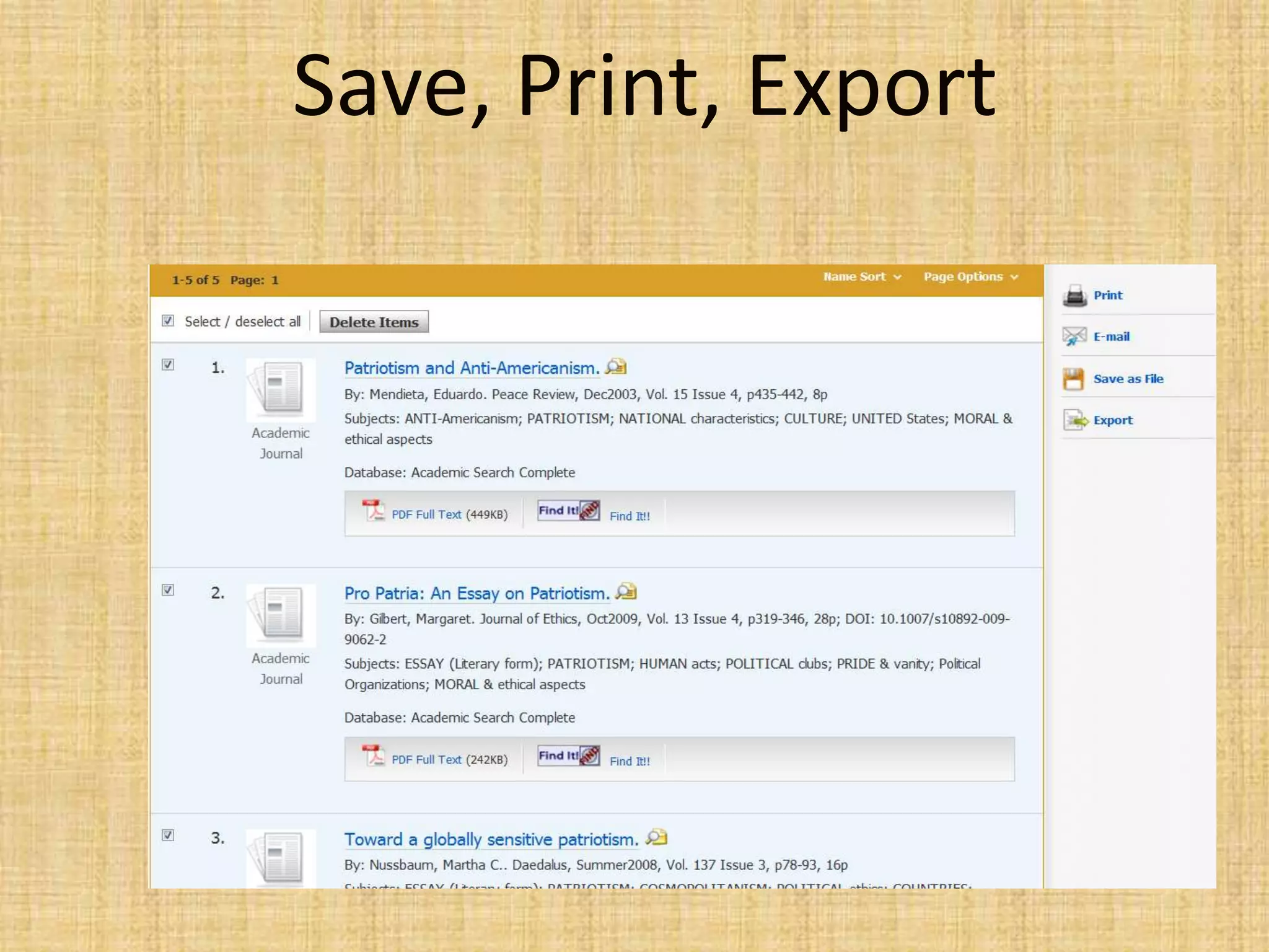Save, Print, Export
 