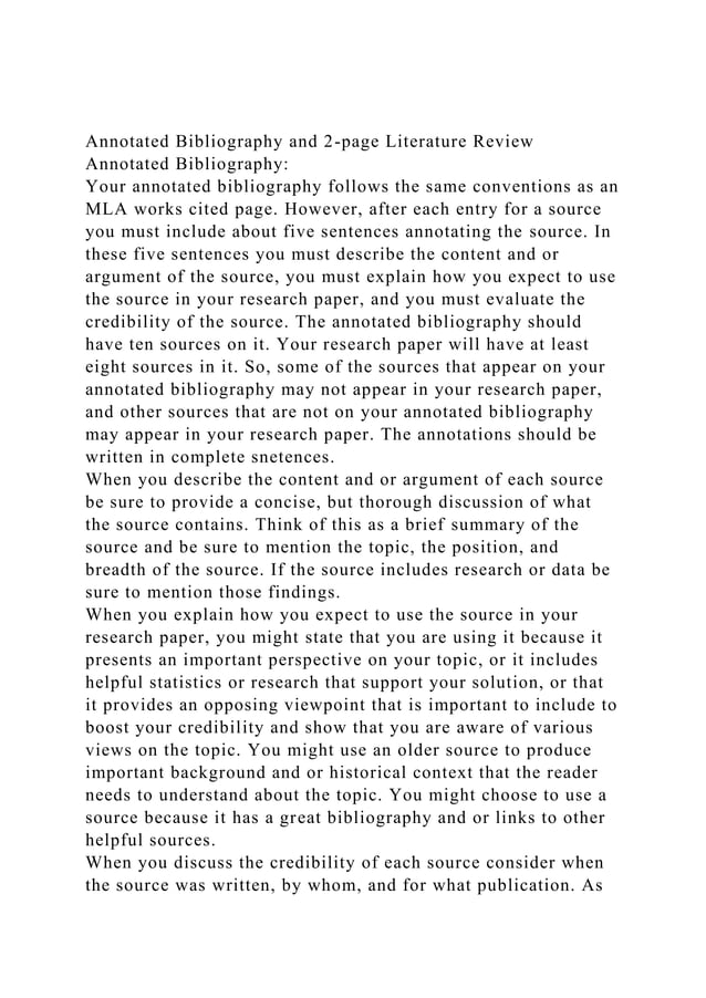 Annotated Bibliography and 2page Literature Review Annotated Bi.docx