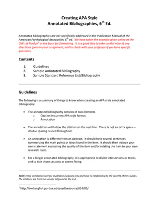 Sample Annotated Outline Apa Format