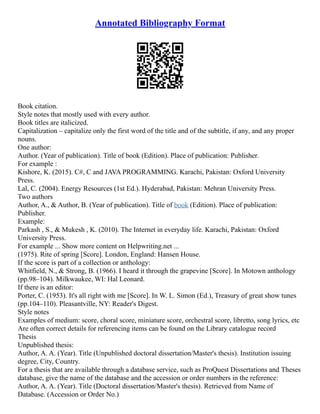 Annotated Bibliography Format PDF