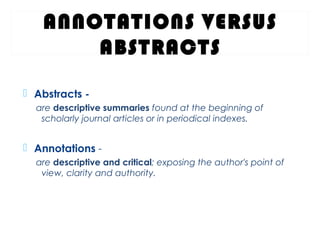 Annotated Bibliography HS | PPT