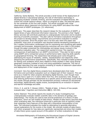 Annotated Bibliography Of Evaluating The Educational Impact Of Digital ...