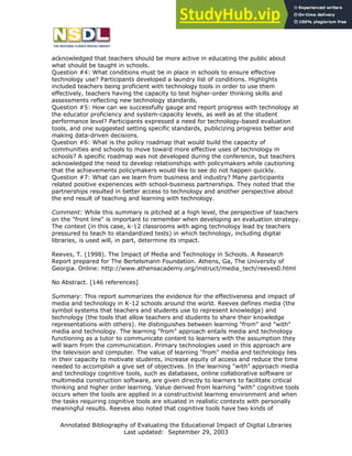 Annotated Bibliography Of Evaluating The Educational Impact Of Digital ...