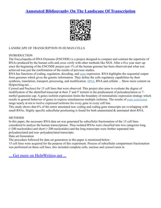 Annotated Bibliography On The Landscape Of Transcription  PDF