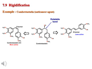 © Oxford University Press, 2013
Example - Combretastatin (anticancer agent)
7.9 Rigidification
More active
Less active
Rotatable
bond
Combretastatin
E-Isomer
Z-Isomer
Combretastatin A-4
 