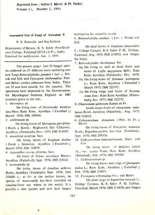 Annonated list of fungi of Faizabad. V