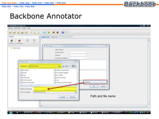 Backbone Annotator Title 1st slide   – Title 2nd – Title 3rd – Title 4th – Title 5th Title 6th – Title 7th– Title 8th 