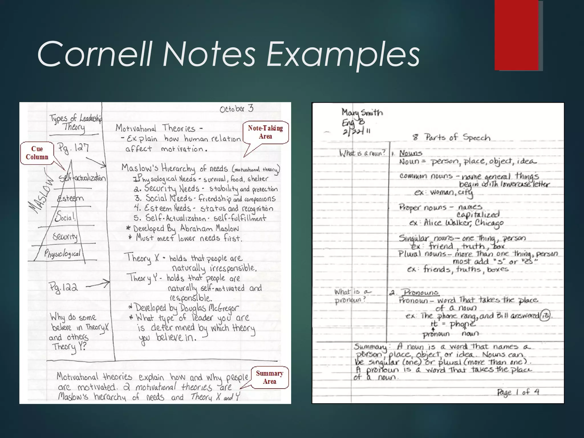 Cornell Notes Examples 
 