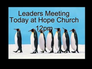 Leaders Meeting
Today at Hope Church
12pm

 