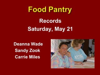 Records Saturday, May 21 Deanna Wade Sandy Zook Carrie Miles 