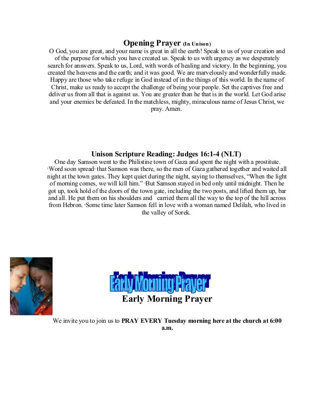 Announcements and Opening Prayer July 20, 2014