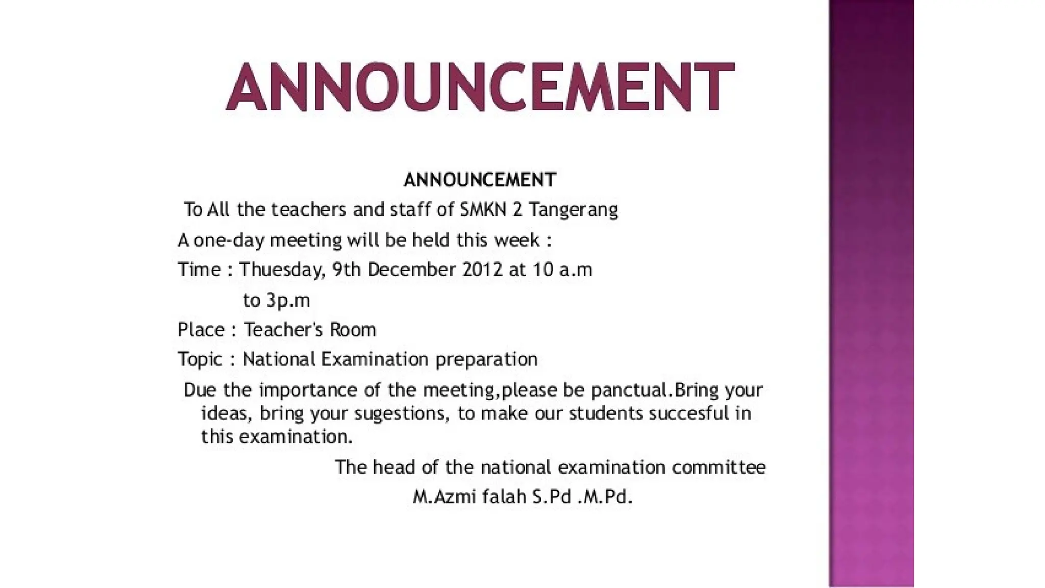 New Project Launch Announcement: Announcement text PPT