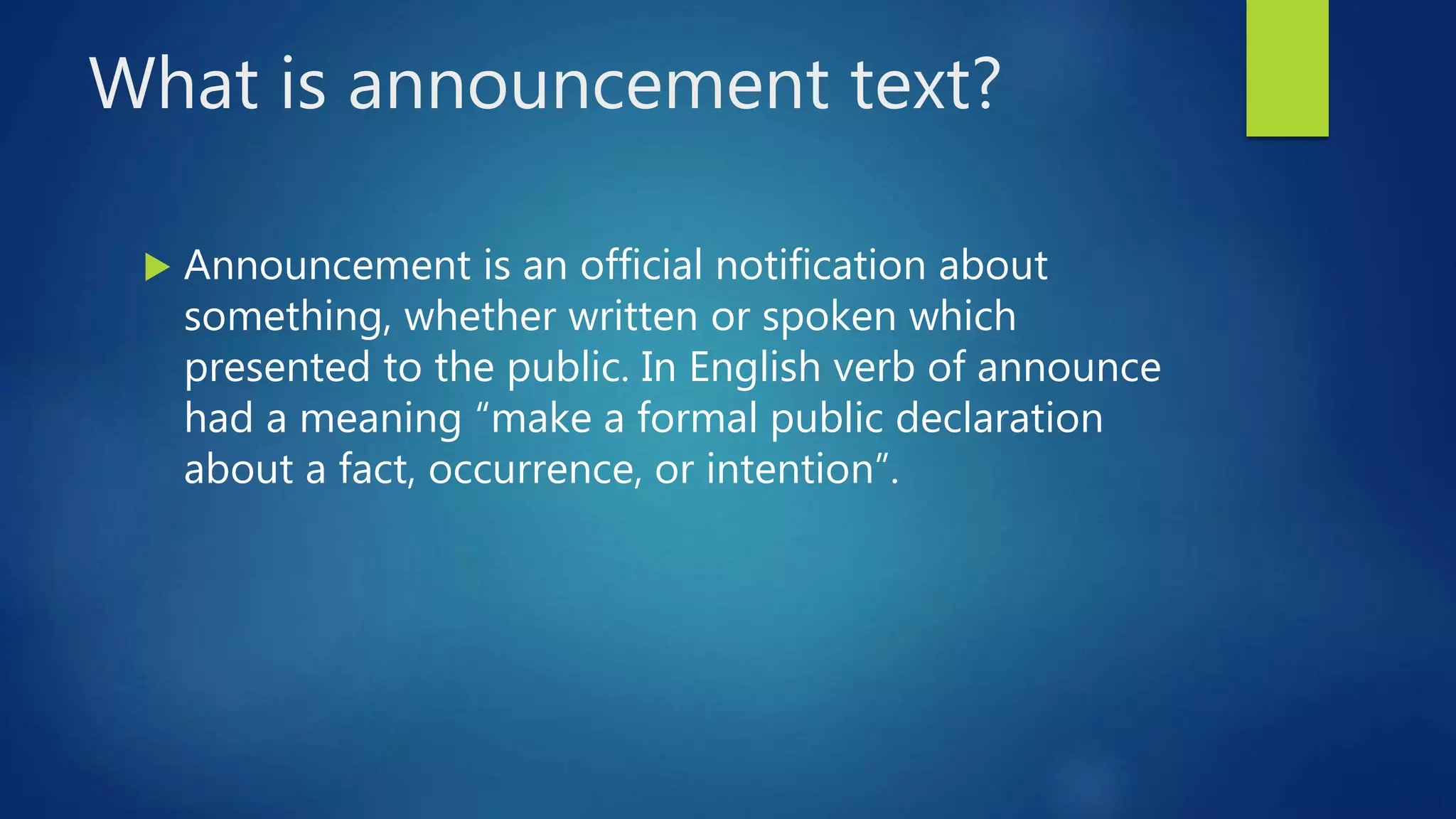 Announcement text ppt
