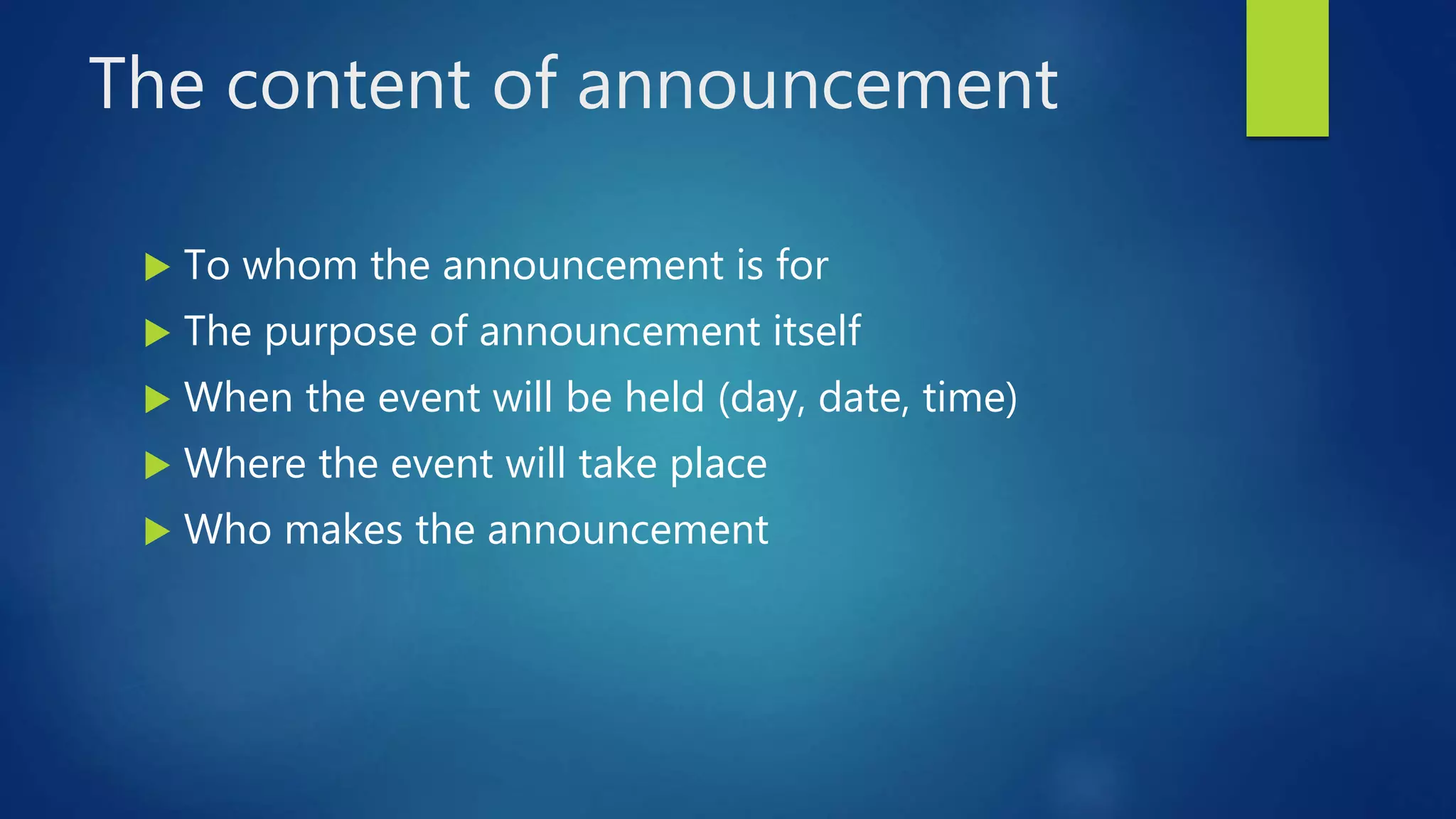Announcement text ppt