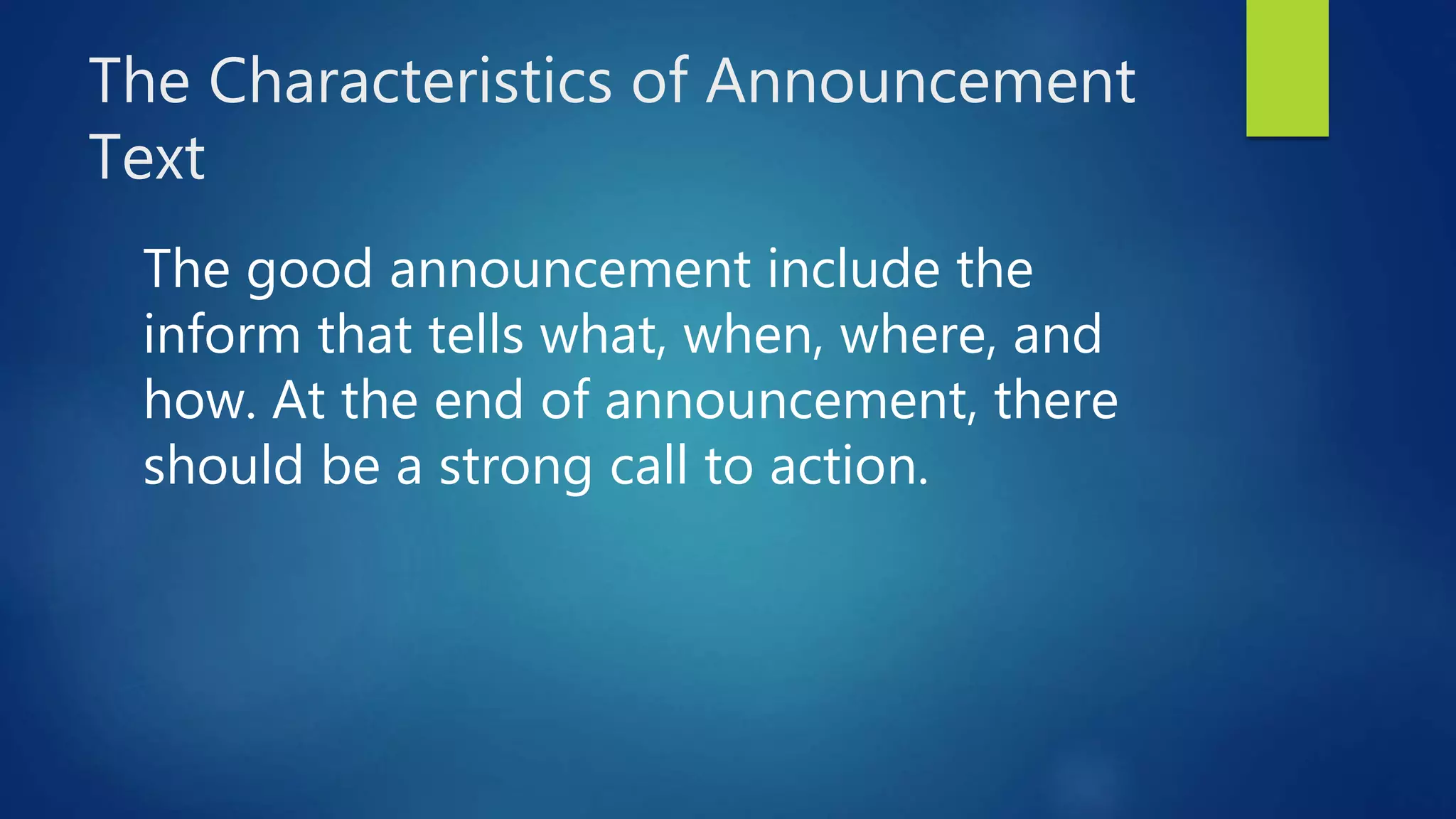 Announcement text ppt