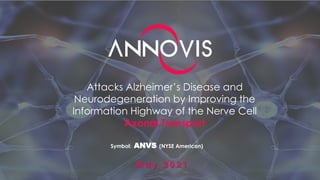Attacks Alzheimer’s Disease and
Neurodegeneration by Improving the
Information Highway of the Nerve Cell
Axonal Transport
M a y 2 0 2 1
Symbol: ANVS (NYSE American)
 