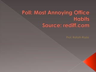 Poll: Most Annoying Office HabitsSource: rediff.com Prof. RafathRazia 