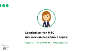 Сервісні центри МВС –
твій якісний державний сервіс
hsc.gov.ua (044) 290-19-88 fb.com/hsc.gov.ua
 
