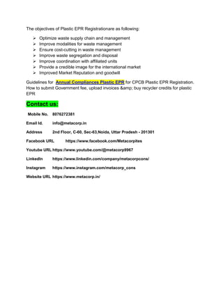 Annual Compliances Plastic EPR | plastic EPR certificate | PDF