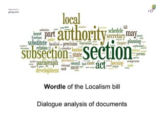 Wordle  of the Localism bill Dialogue analysis of documents 