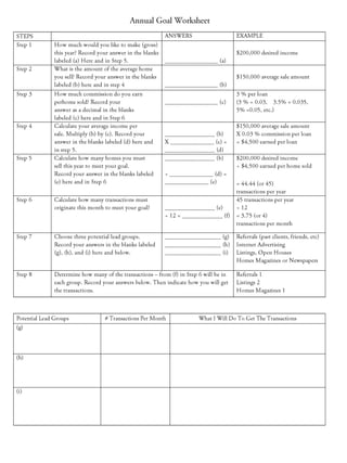 Annual Goal Worksheet for Realtors