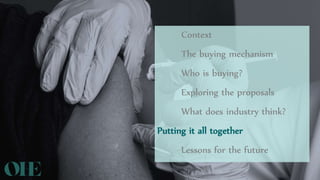 Context
The buying mechanism
Who is buying?
Exploring the proposals
What does industry think?
Putting it all together
Lessons for the future
 