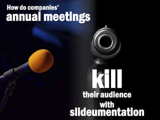 slideumentation
annual meetings
their audience
with
kill
 