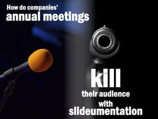 slideumentation
How do companies’
annual meetings
their audience
with
kill
 