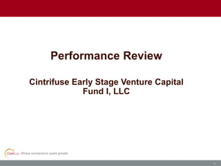Where connections spark growth.
7
Cintrifuse Early Stage Venture Capital
Fund I, LLC
Performance Review
 