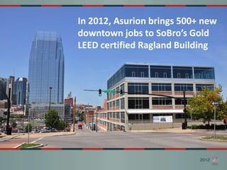 In 2012, Asurion brings 500+ new
downtown jobs to SoBro’s Gold
LEED certified Ragland Building
 