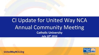CI	Update	for	United	Way	NCA		
Annual	Community	Mee7ng	
Catholic	University	
July	19th	2016	
 