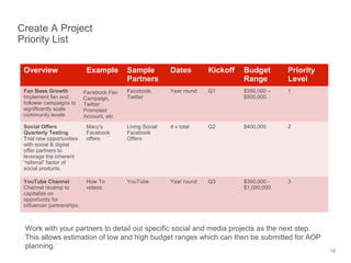 Create A Project
Priority List
Overview
Fan Base Growth
Implement fan and
follower campaigns to
significantly scale
commun...