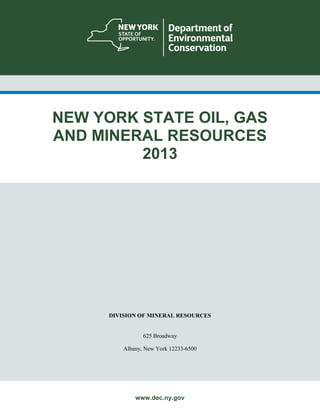 NEW YORK STATE OIL, GAS
AND MINERAL RESOURCES
2013
DIVISION OF MINERAL RESOURCES
625 Broadway
Albany, New York 12233-6500
www.dec.ny.gov
 