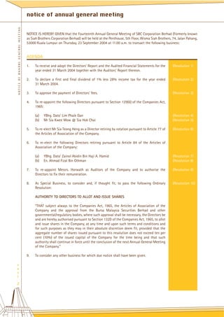 SBC Corporation Berhad: Annual Report 2004 960kb | PDF