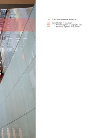 90   CONSOLIDATED FINANCIAL REPORT

108   INFORMATION BY SEGMENTS
109      1. Principal segment or geographic areas
142      2. Secondary segments or by business
 