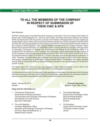 sanghar sugar mills Annual report 2014