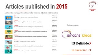 Articles published in 2015
Articles written internally and in well-known other platform as El Definido and Innovación.cl
Annual report
2015
Find our articles on :
 