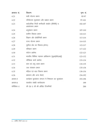 iv – okf"kZd fjiksVZ 2013-14
vè;k; la- fooj.k i`"B la-
4.21 Hkkoh ;kstuk izHkkx 95-97
4.22 ifj;kstuk ewY;kadu vkSj izcaèku izHkkx 97-101
4.23 lkoZtfud futh Hkkxhnkjh laoèkZu ¼ihihih½ o 102-107
volajpuk izHkkx
4.24 vuqlaèkku izHkkx 107-110
4.25 xzkeh.k fodkl izHkkx 110-113
4.26 foKku vkSj izks|kSfxdh izHkkx 113-114
4.27 jkT; ;kstuk izHkkx 114-115
4.28 iwoksZÙkj {ks= dk fodkl (Mksuj) 115-117
4.29 ifjogu izHkkx 117-122
4.30 i;ZVu izdks"B 122-123
4.31 Hkkjrh; fof'k"V igpku izkfèkdj.k ¼;wvkbZMh,vkbZ½ 123-132
4.32 LoSfPNd dk;Z izdks"B 133-134
4.33 xzke ,oa y?kq m|e izHkkx 134-135
4.34 ty lalkèku izHkkx 135-138
4.35 efgyk ,oa cky fodkl izHkkx 138-154
4.36 iz'kklu vkSj vU; lsok,a 154-192
vè;k; 5 dk;ZØe ewY;kadu laxBu esa fu"iknu dk ewY;kadu 193-198
vè;k; 6 lrdZrk lacaèkh dk;Zdyki 199
ifjf'k"V&I lh ,aM , th dh vkWfMV fVIif.k;k¡ 200
 