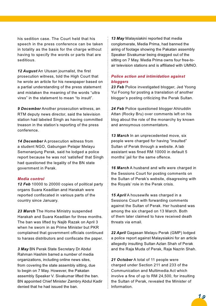 Malaysia: Freedom of Expression in 2009- Annual Review by Centre for u2026
