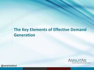 The Key Elements of Effective Demand
Generation
@sarahshelnut
 