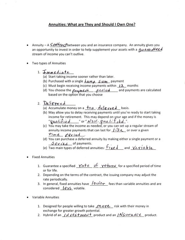 annuities worksheet