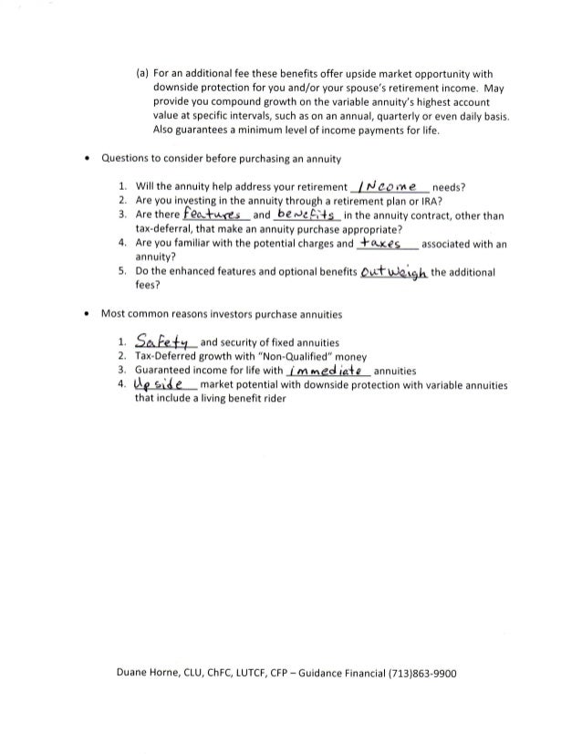 annuities worksheet